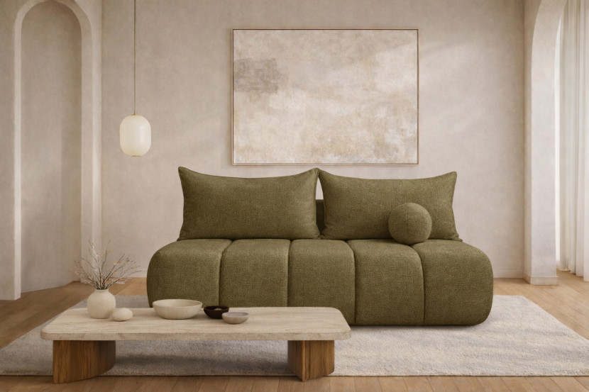 Sofa z funkcją spania, welur Monolith, Oliwkowy, PIANO