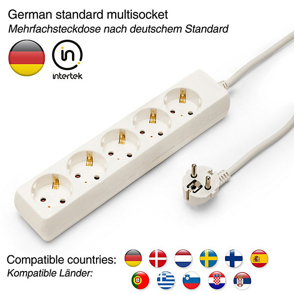 Bloc multiprise standard Schuko 5x16A, câble de 1m de long, H05VV-F3G1.0MM2, CE