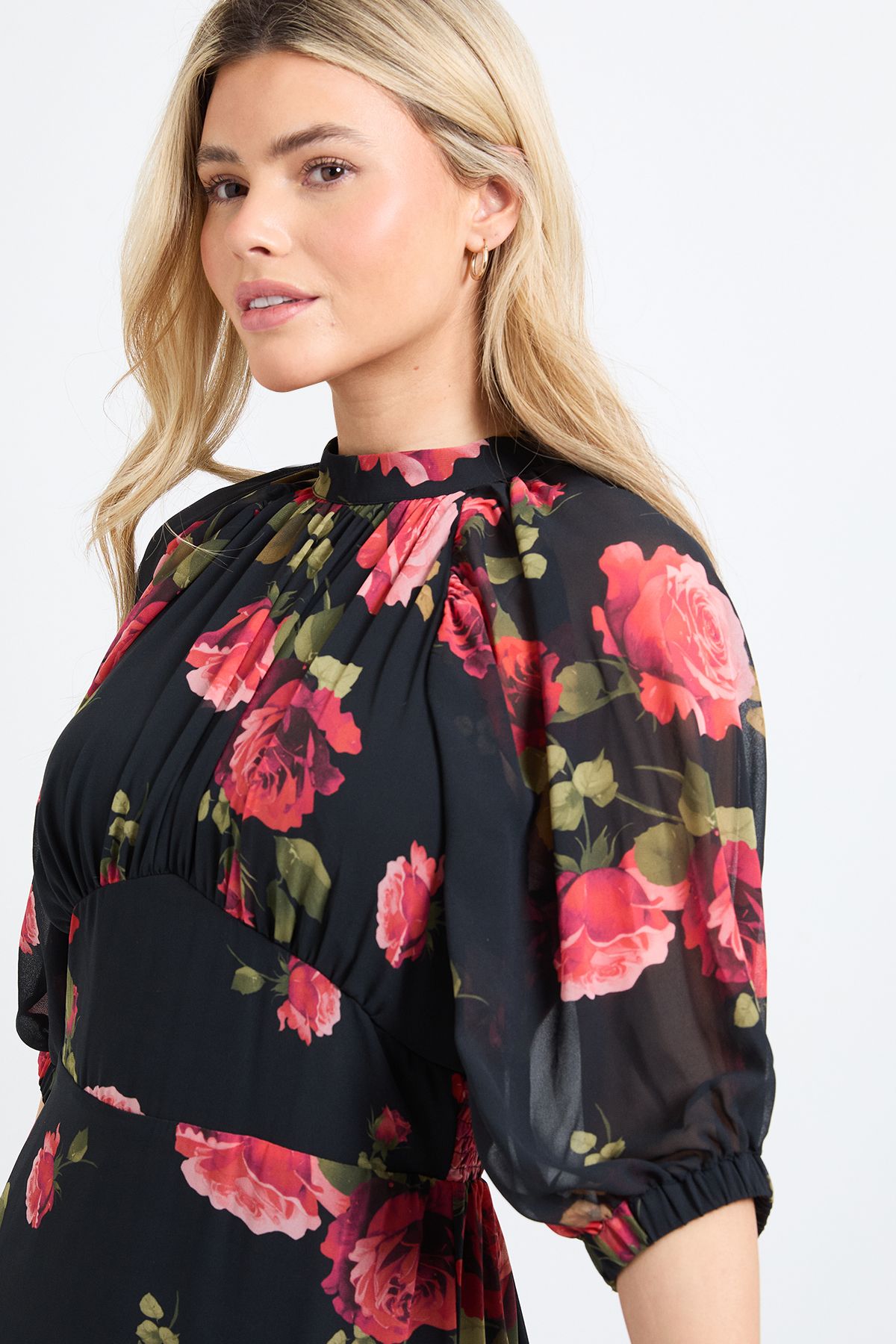 Dorothy Perkins DP Luxe Printed Floral Chiffon Empire Waist Tiered Frill Maxi Dress