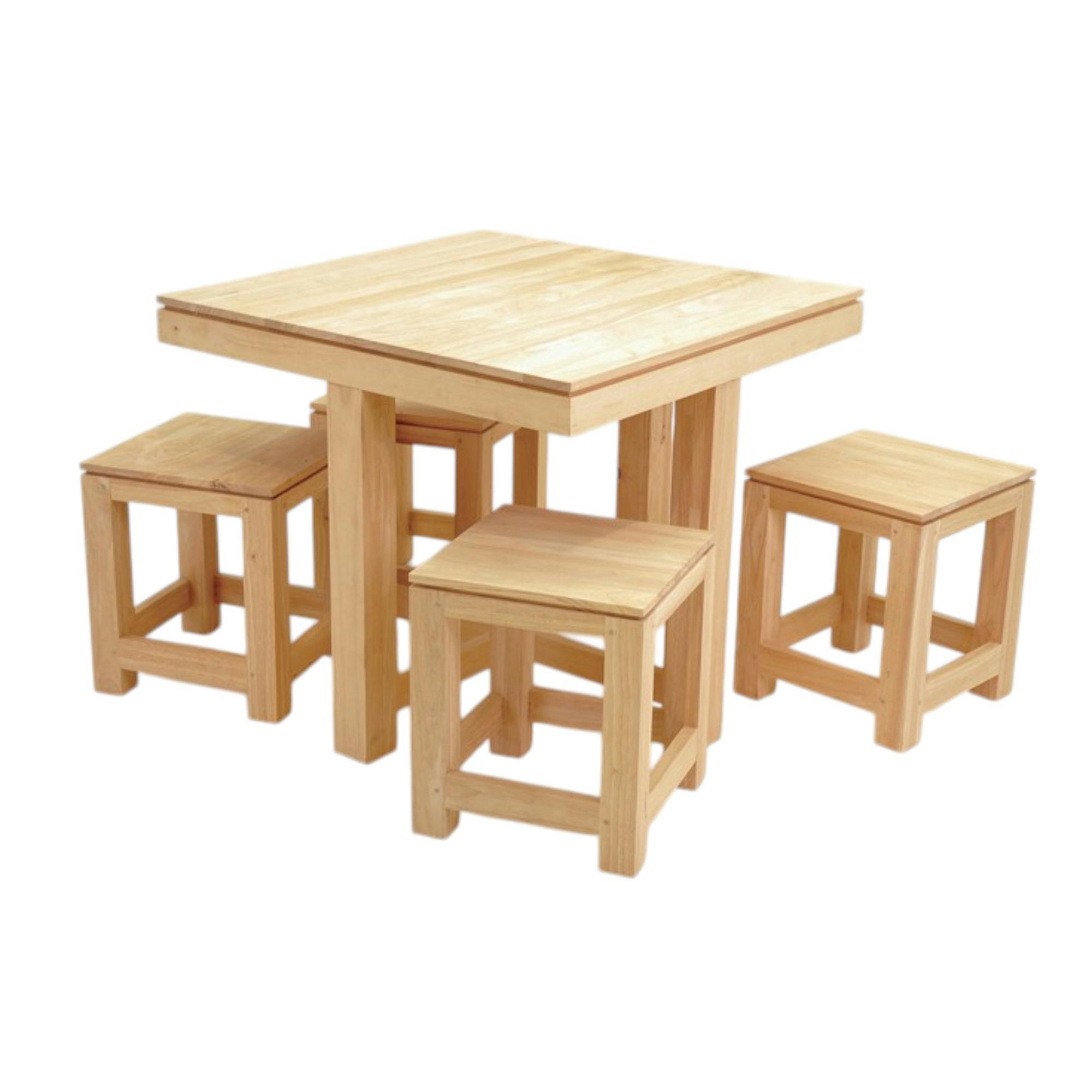 Table de repas Hévéa 90x90x76cm et ses 4 tabourets HELENA