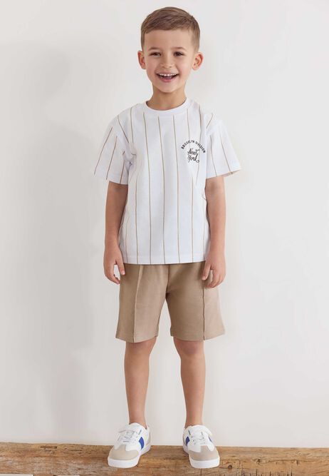 Younger Boys White & Blue Stripe Trainers