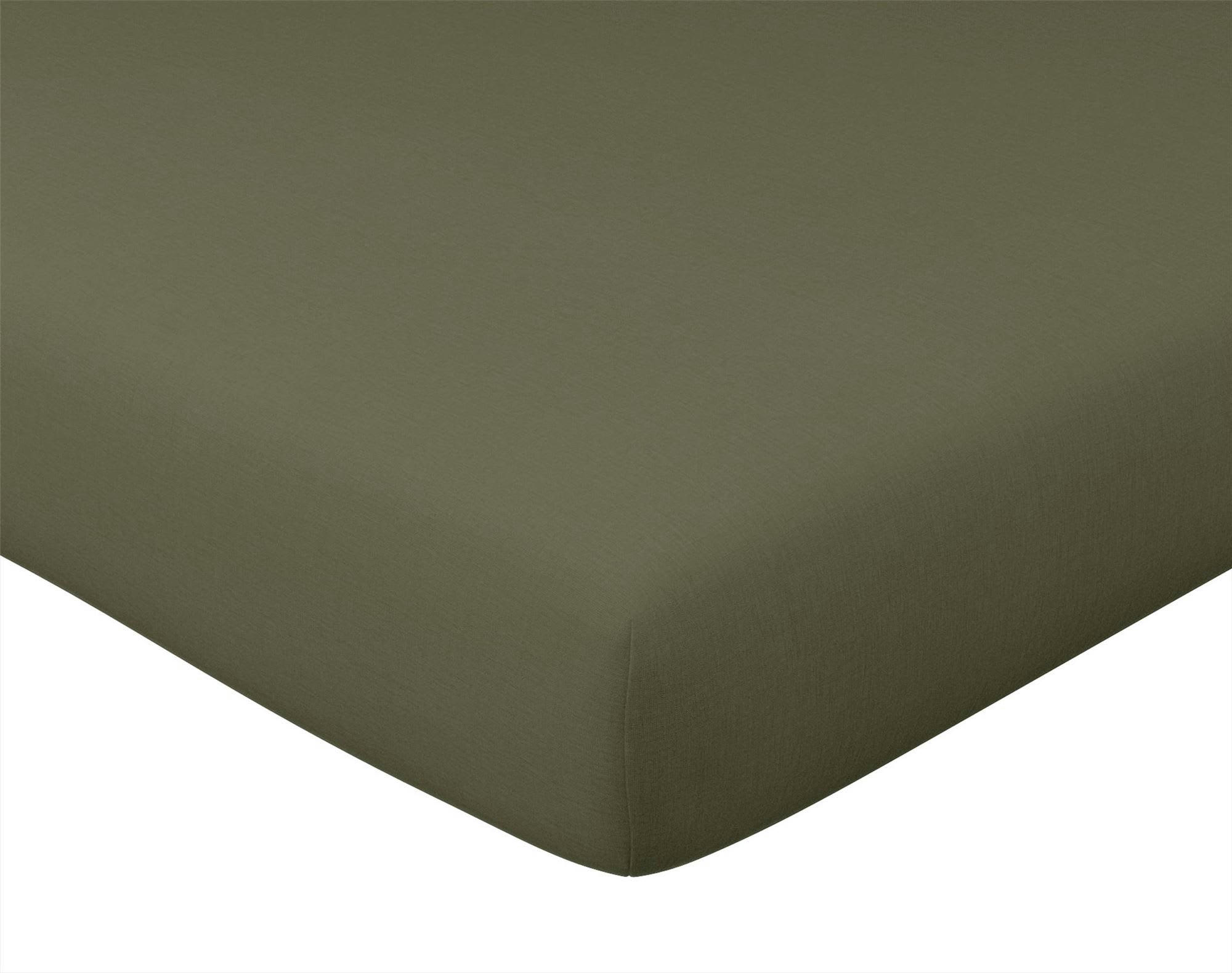 GAMME UNIE LIN PRÉLAVÉ - Drap-housse 160x200x28 vert kaki en lin