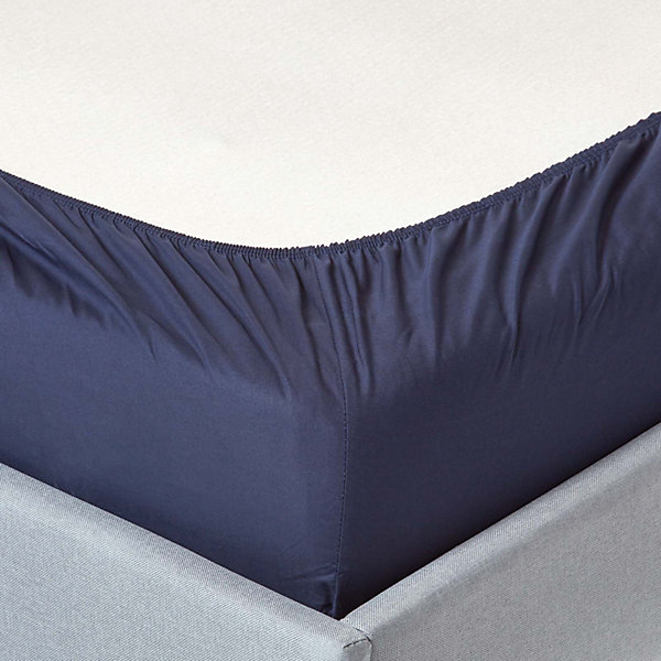 Drap-housse bleu marine 100% coton égyptien 200 fils 120 x 190 cm - HOMESCAPES