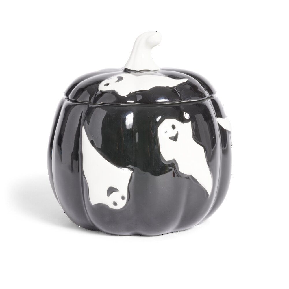 Bonbonnière Halloween 1L citrouille noire fantômes blancs Ø13,5xH15,8cm