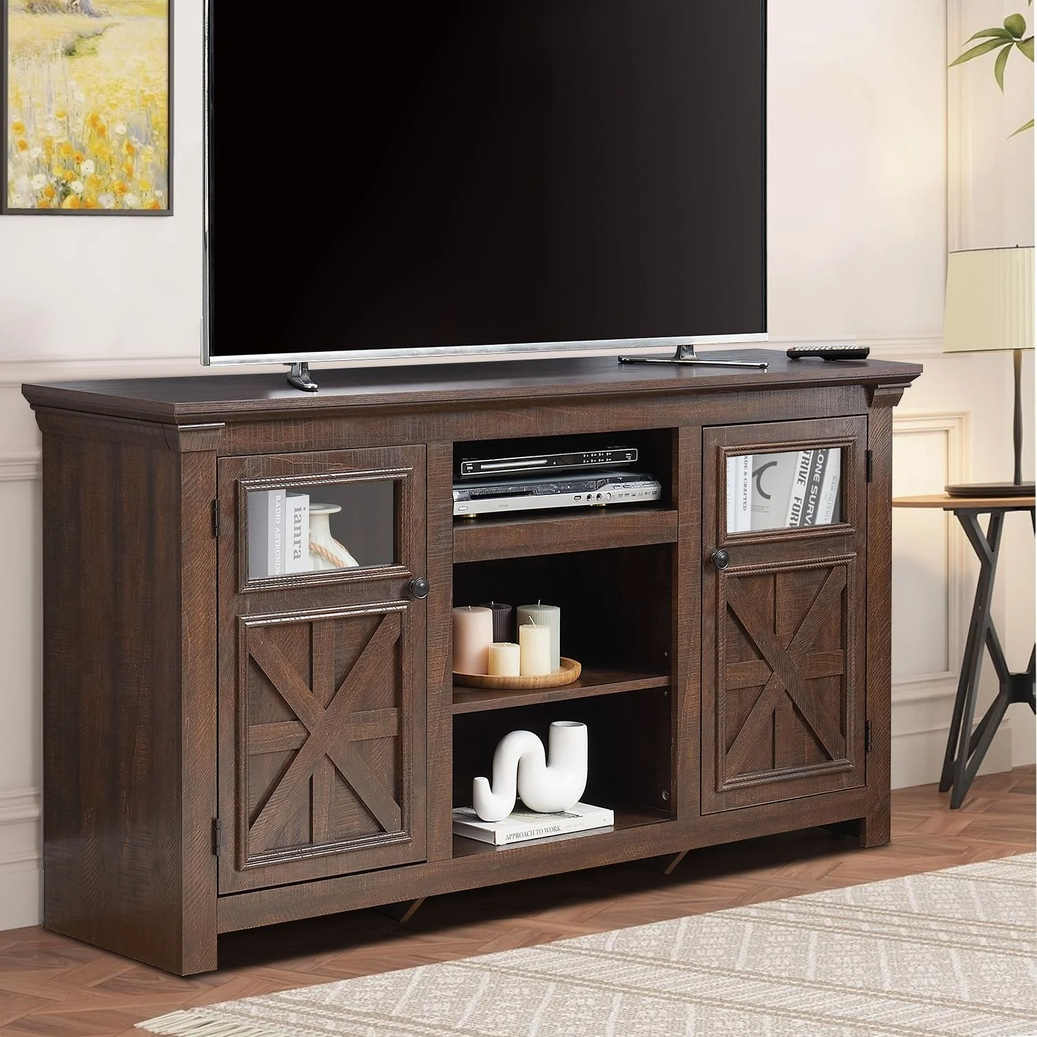 Vintage Farmhouse Style Wooden Storage Sideboard with Cable Management Holes