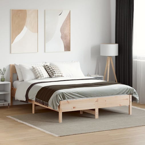 NNEVL Bed Frame with Headboard 150x200 cm Solid Wood Pine