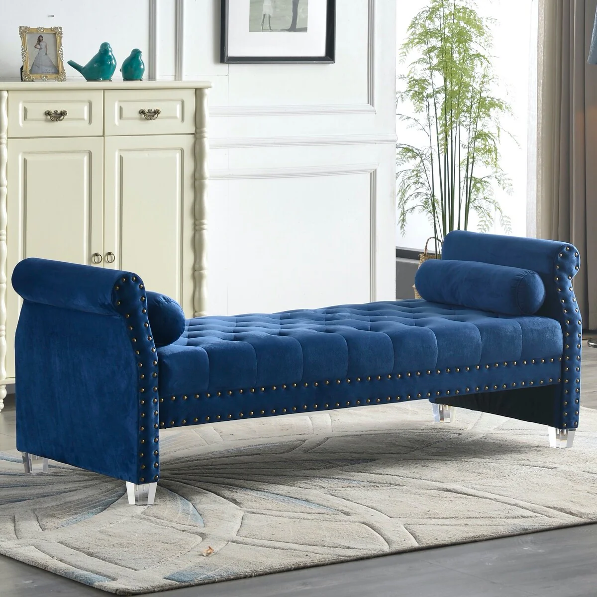 Stefania 71-inch Rolled Arm Oversized Velvet Tufted Upholstered Bench