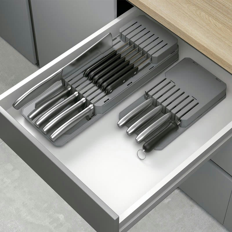 - Range couteaux ajustable plastique gris