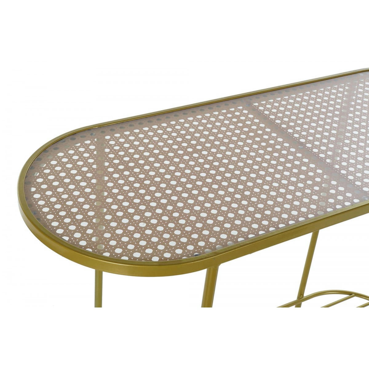 CANNAGE - Console en métal doré et plateau en verre cannage 99,5x38x80cm