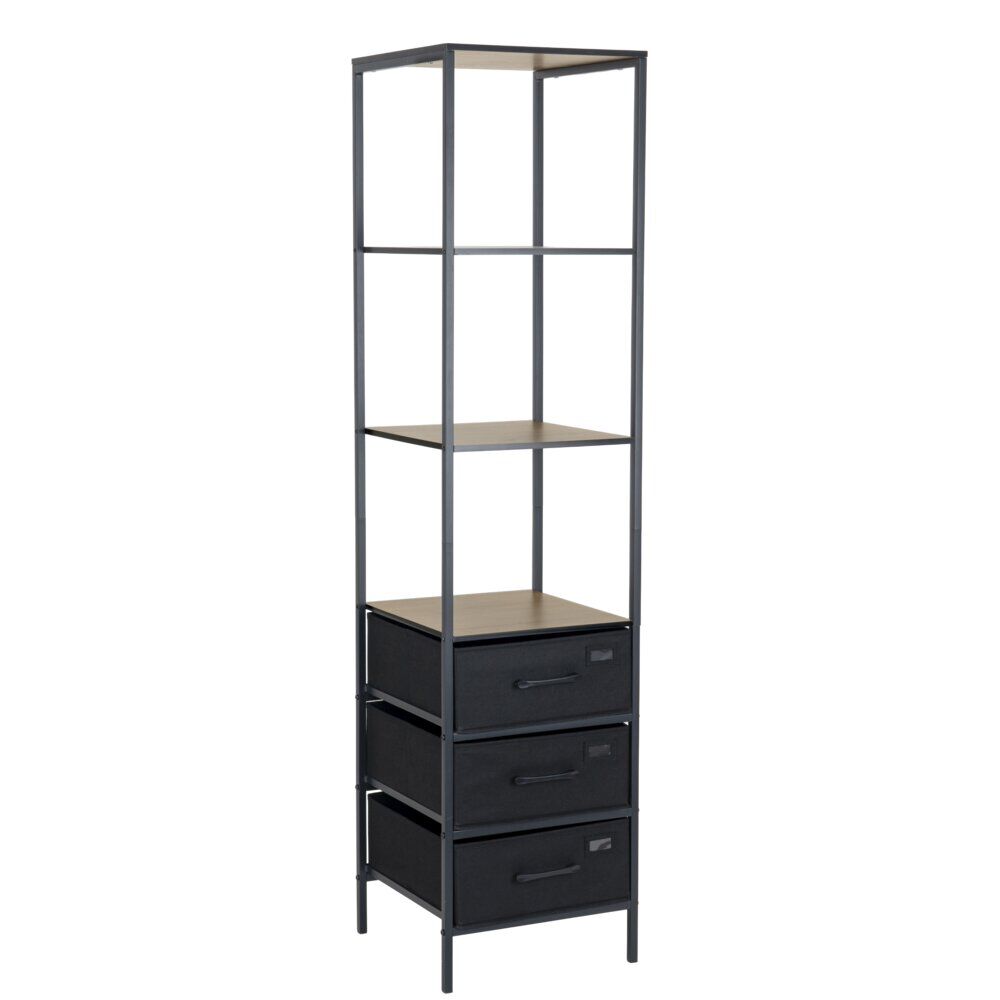 Colonne de rangement salle de bain 3 étagères 3 tiroirs métal noir 40x40xH167cm