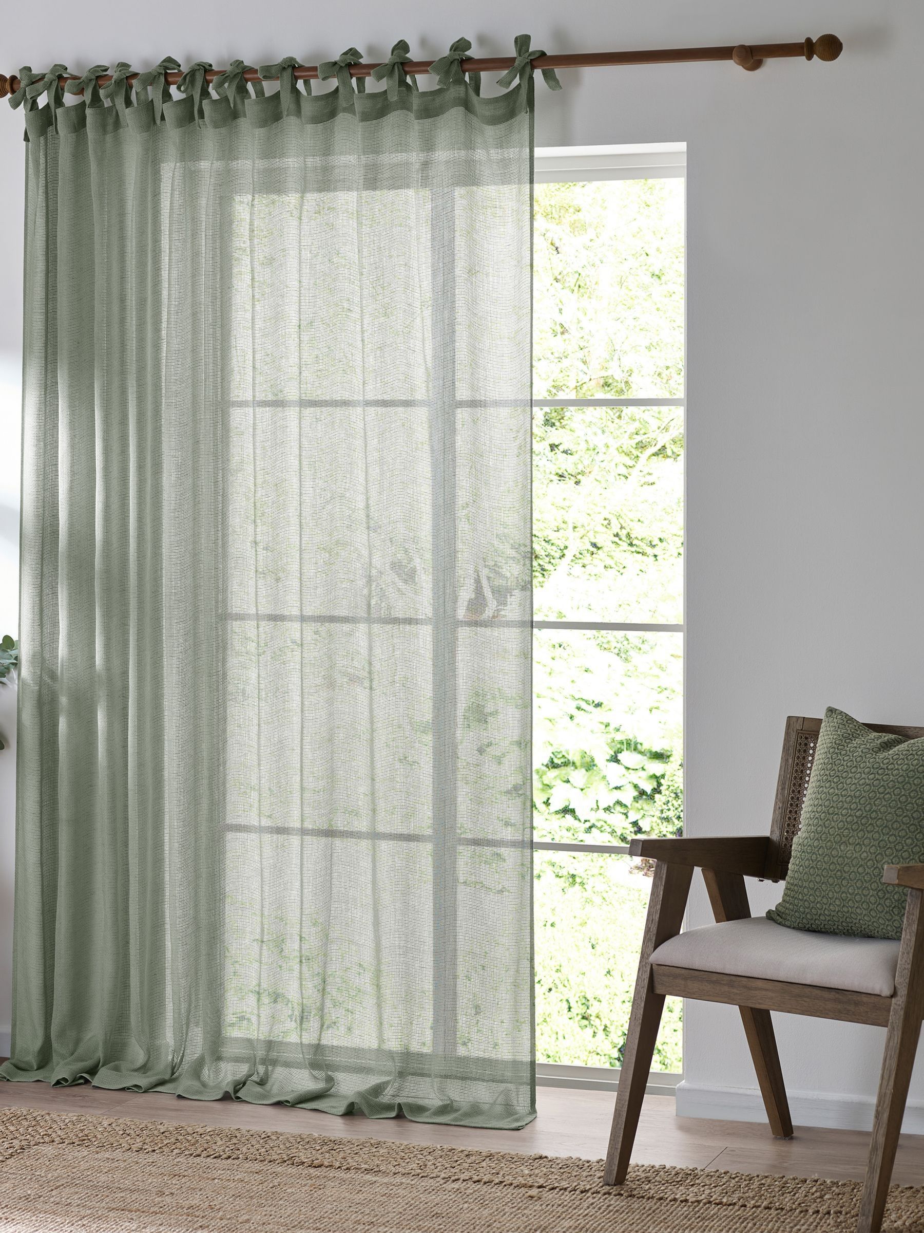 Yard Eucalyptus Green Nimbus Sheer Tie Top Curtain Panel