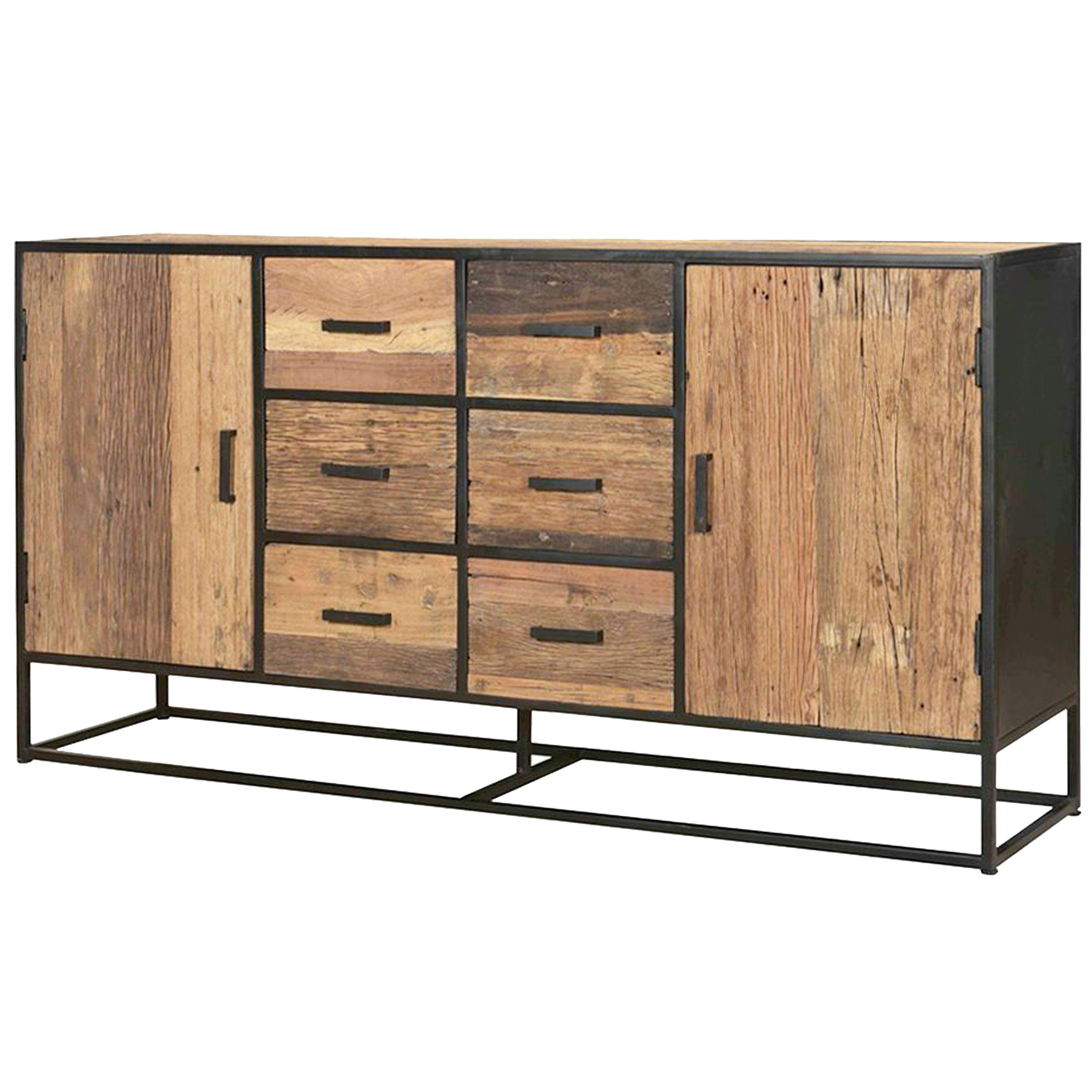 RIVERWOOD - RIVERWOOD-Buffet 2 portes 6 tiroirs en Bois recyclé et métal noir