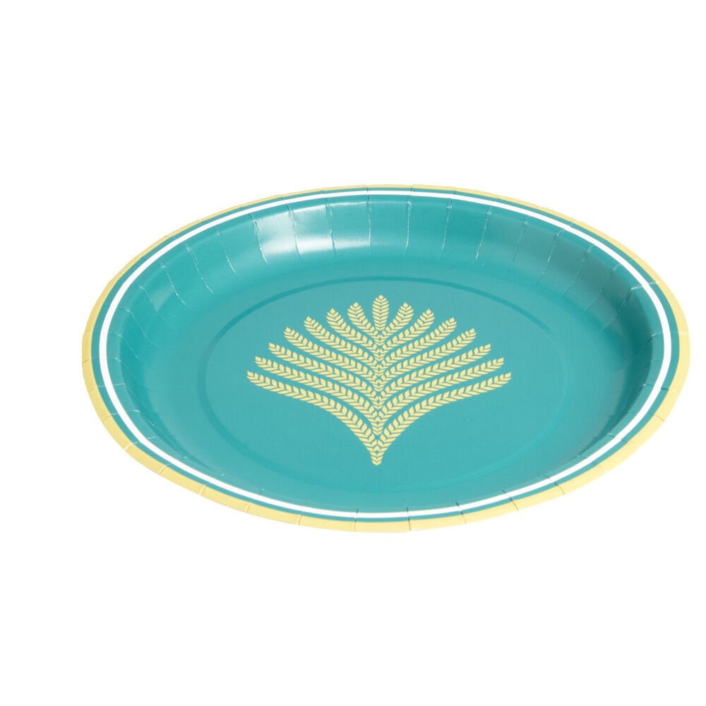 Lot de 10 assiettes en carton bleu bordure dorée Ø23cm