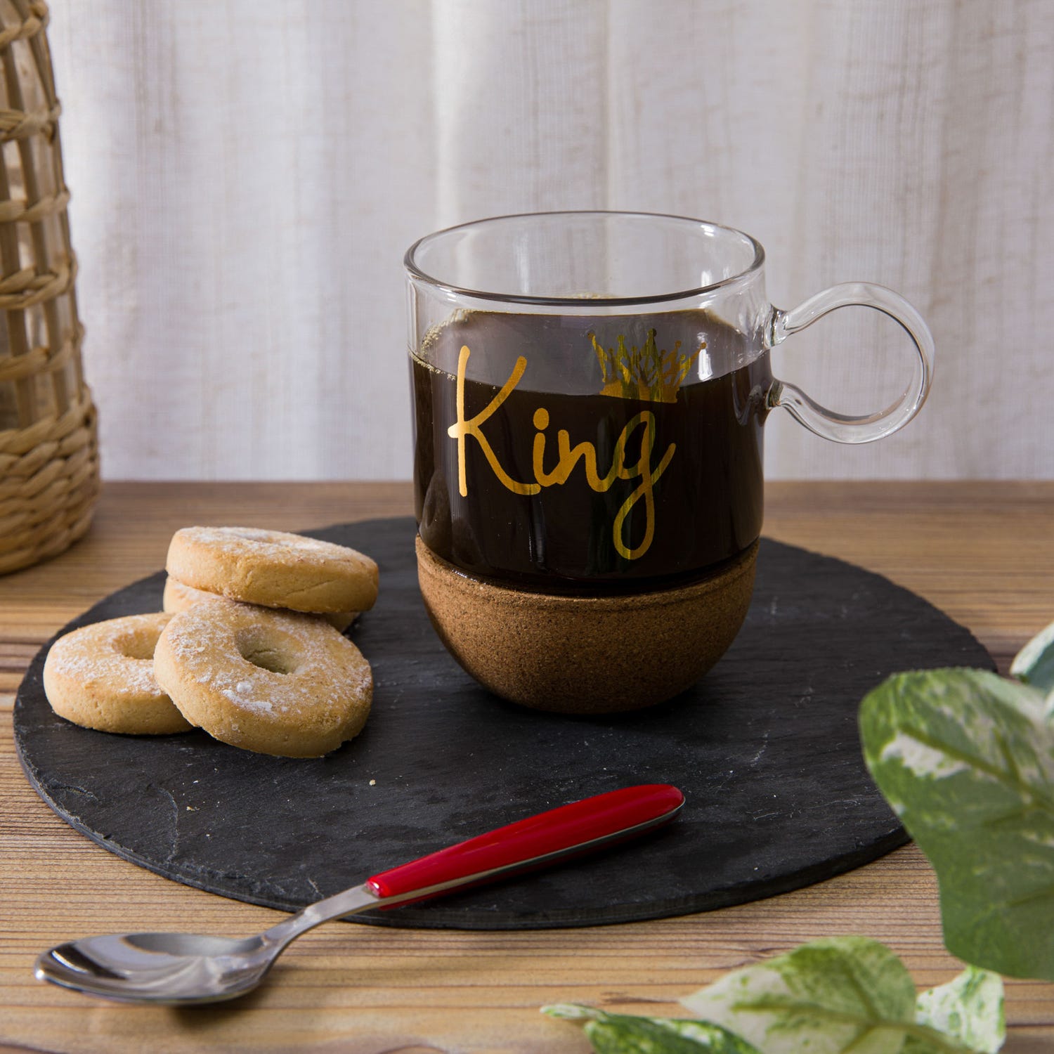 Mug King in vetro borosilicato e base in sughero, 270 ml