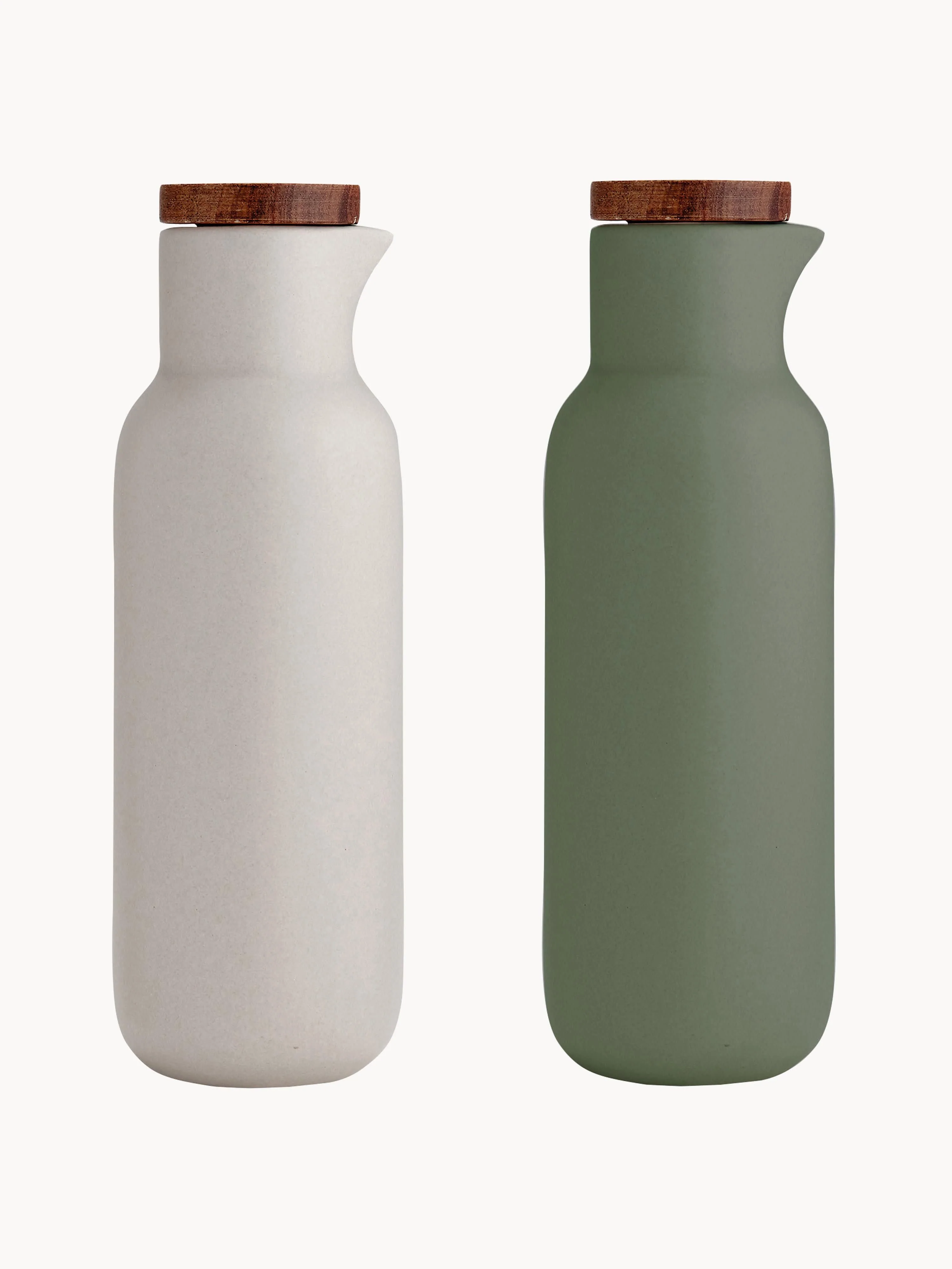 Essig- und öl-Spender Essentials aus Porzellan und Akazienholz, 2er-Set