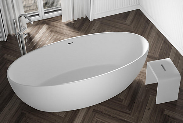 Baignoire îlot TERRA en acrylique sanitaire Blanc mat - 186x88x60cm - Sans robinet mitigeur, Sans siphon