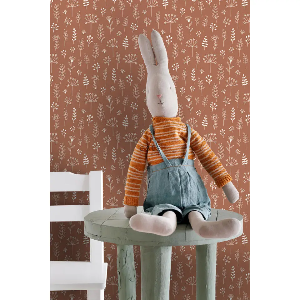 ESTAhome behang bloemmotief terracotta en wit - 53 cm x 10.05 m