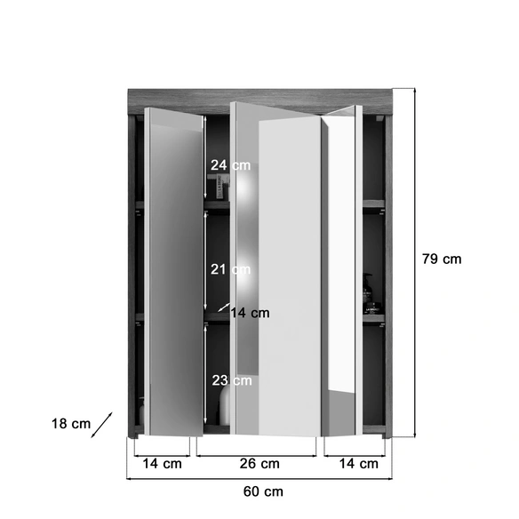Spiegelschrank, weiss/silberfarben, Holzwerkstoff, BxHxT: 60 x 79 x 18 cm