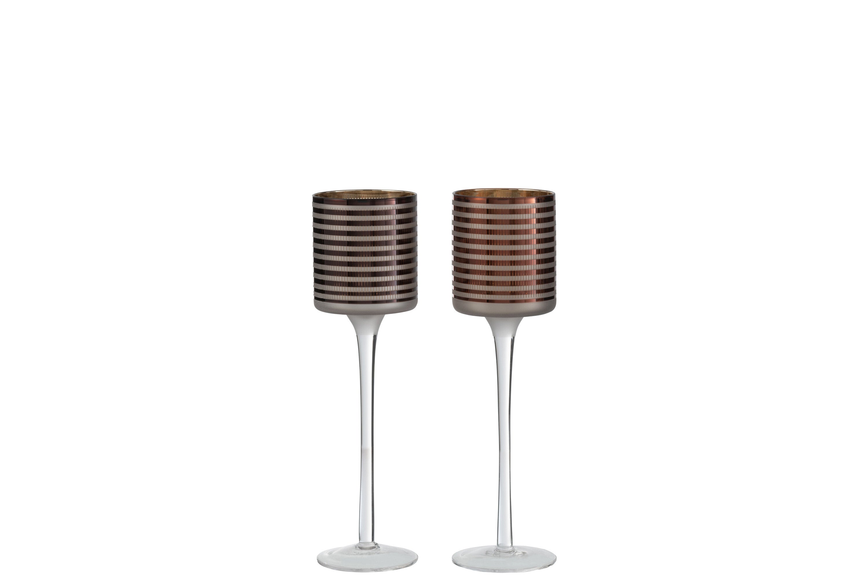 J-Line theelichthouder op voet Strepen - glas - bruin - small - 2 stuks