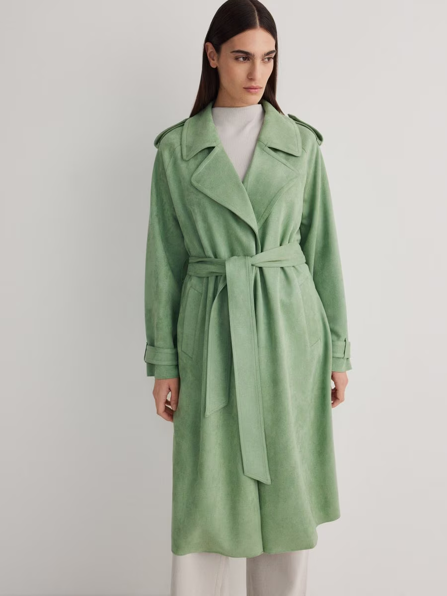 Coat With Tie Waist Belt