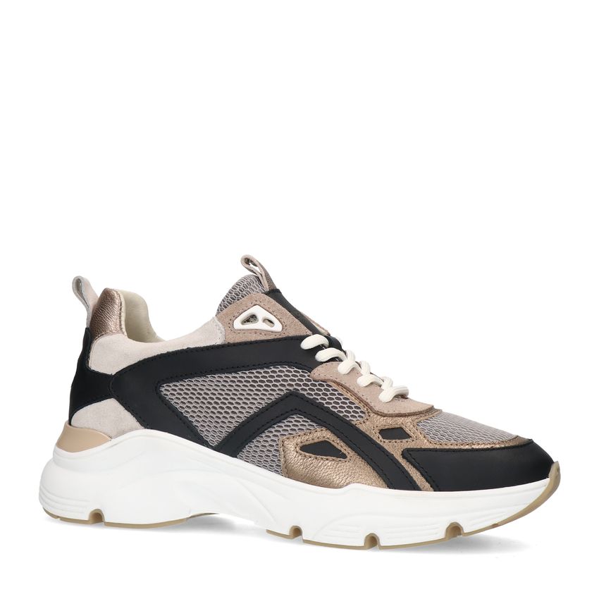 Manfield Zwarte leren sneakers met mesh details