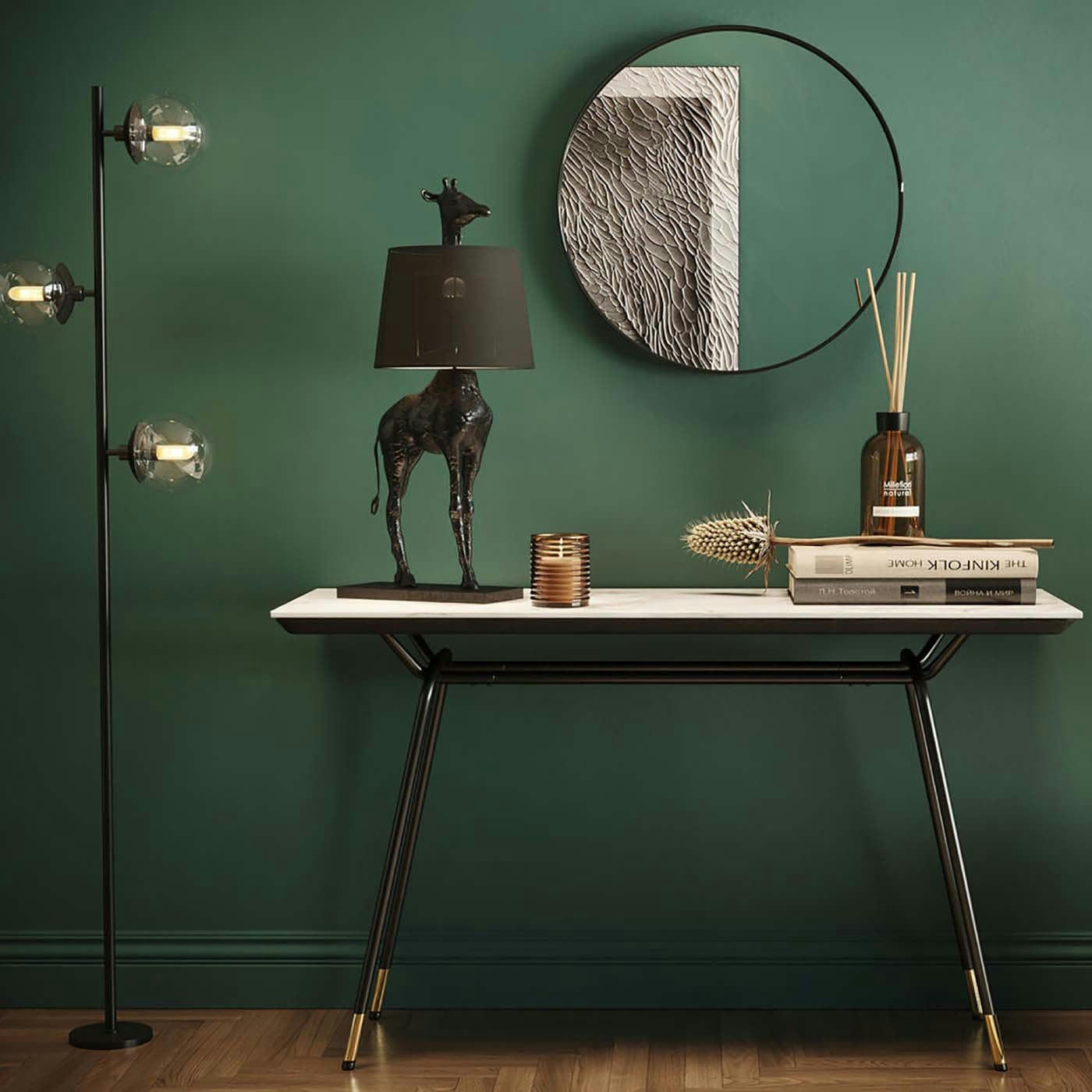 SOUTH BEACH - Console en verre effet marbre blanc et acier