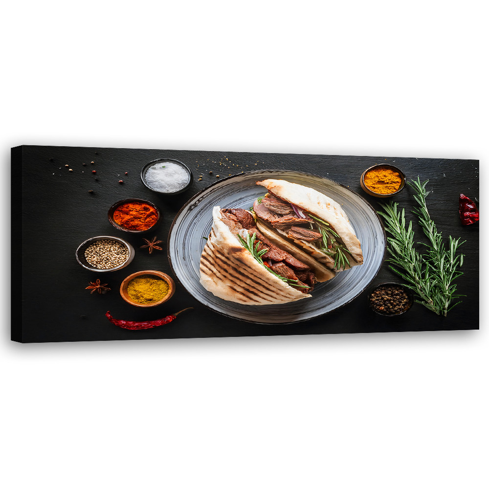 Feeby Obraz na płótnie, Kebab Kebap Przyprawy Jedzenie do Kuchni 90x30