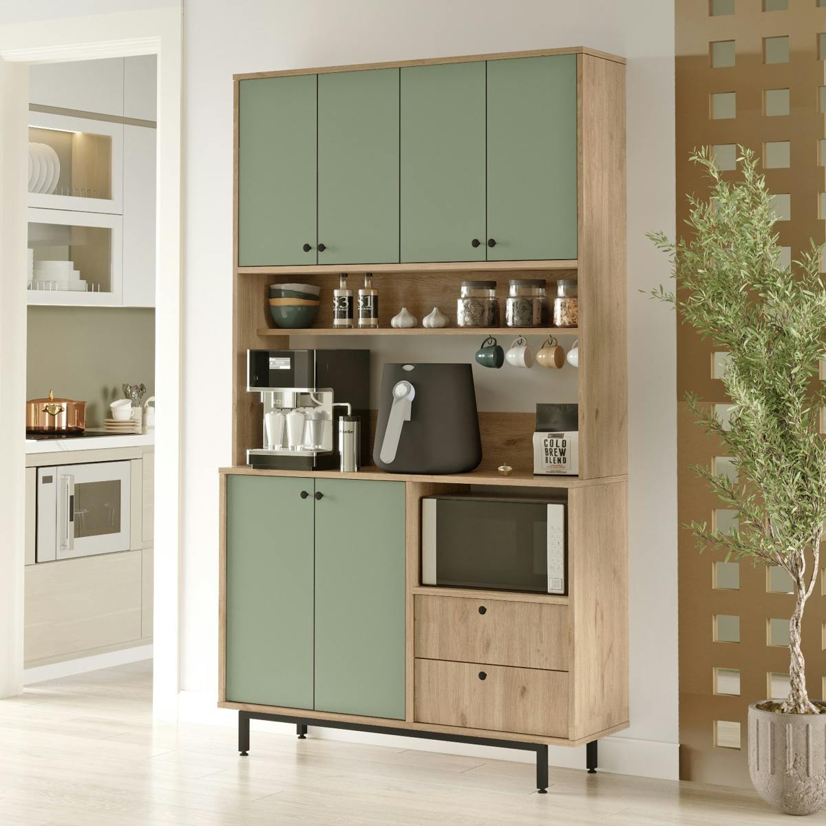 Buffet cuisine bohème niche micro-ondes H 205 cm JENA