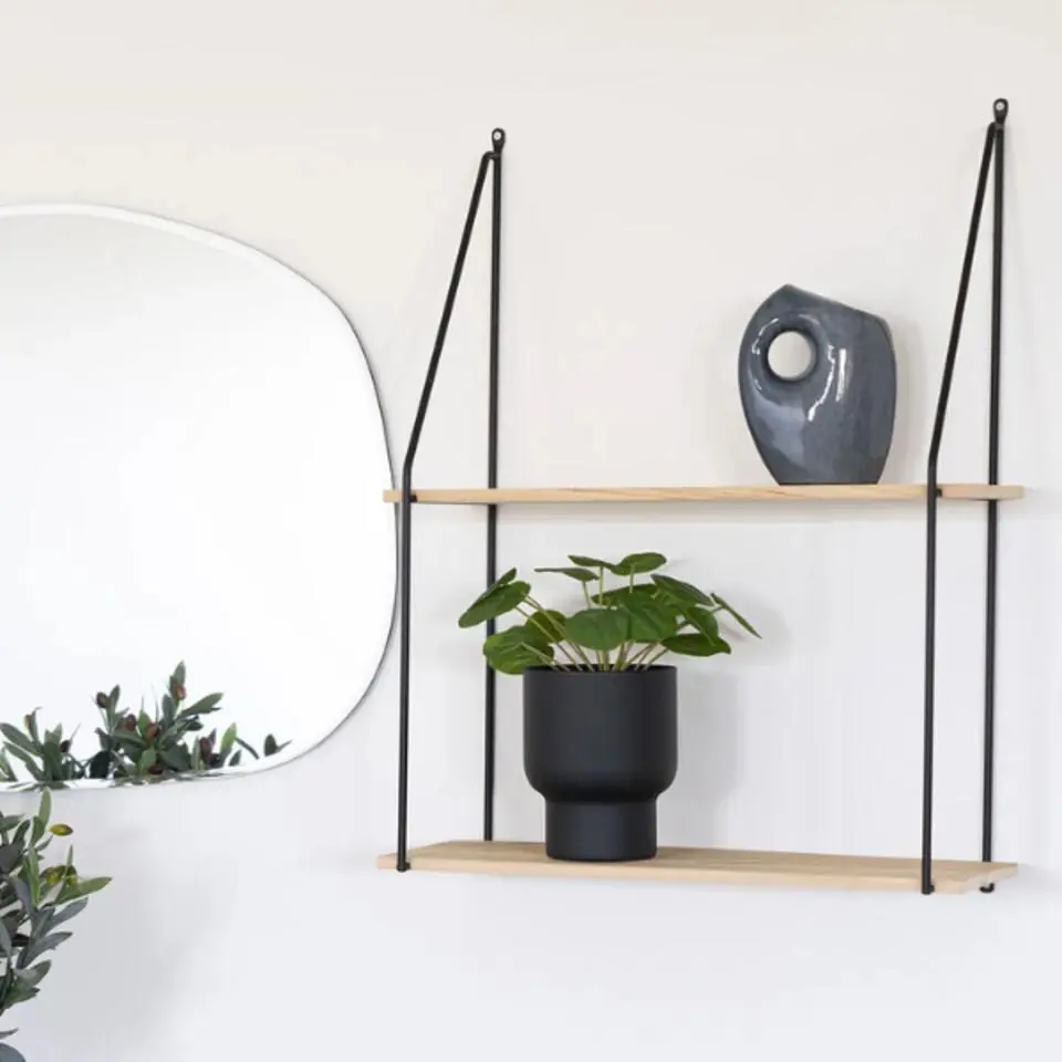 Haag Plank - Zwart/Natural Staal en Hout - 55x21 cm