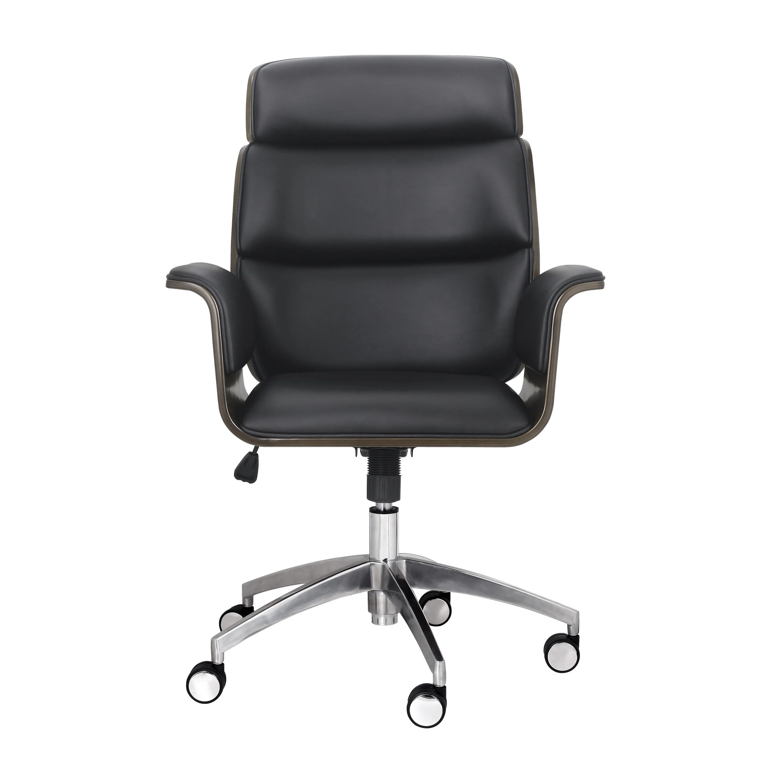 Swivel Rolling Office Chair, Dark Gray Faux Leather, Silver Aluminum