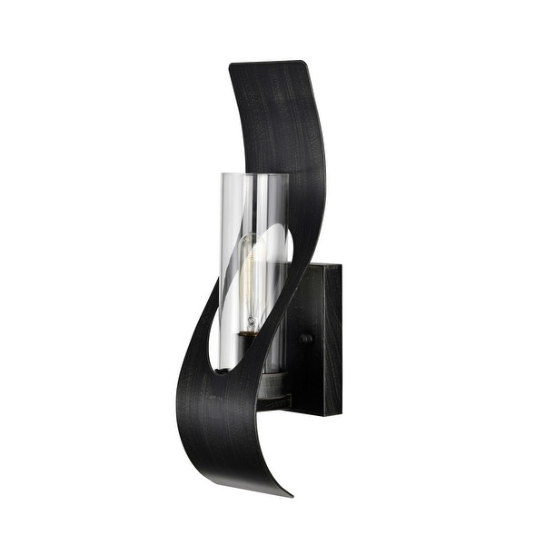 Anastasia Antique Black 1 light Curved Frame Clear Glass Wall Sconce - 4.5 inches W x 17 inches H x 4.9 inches D