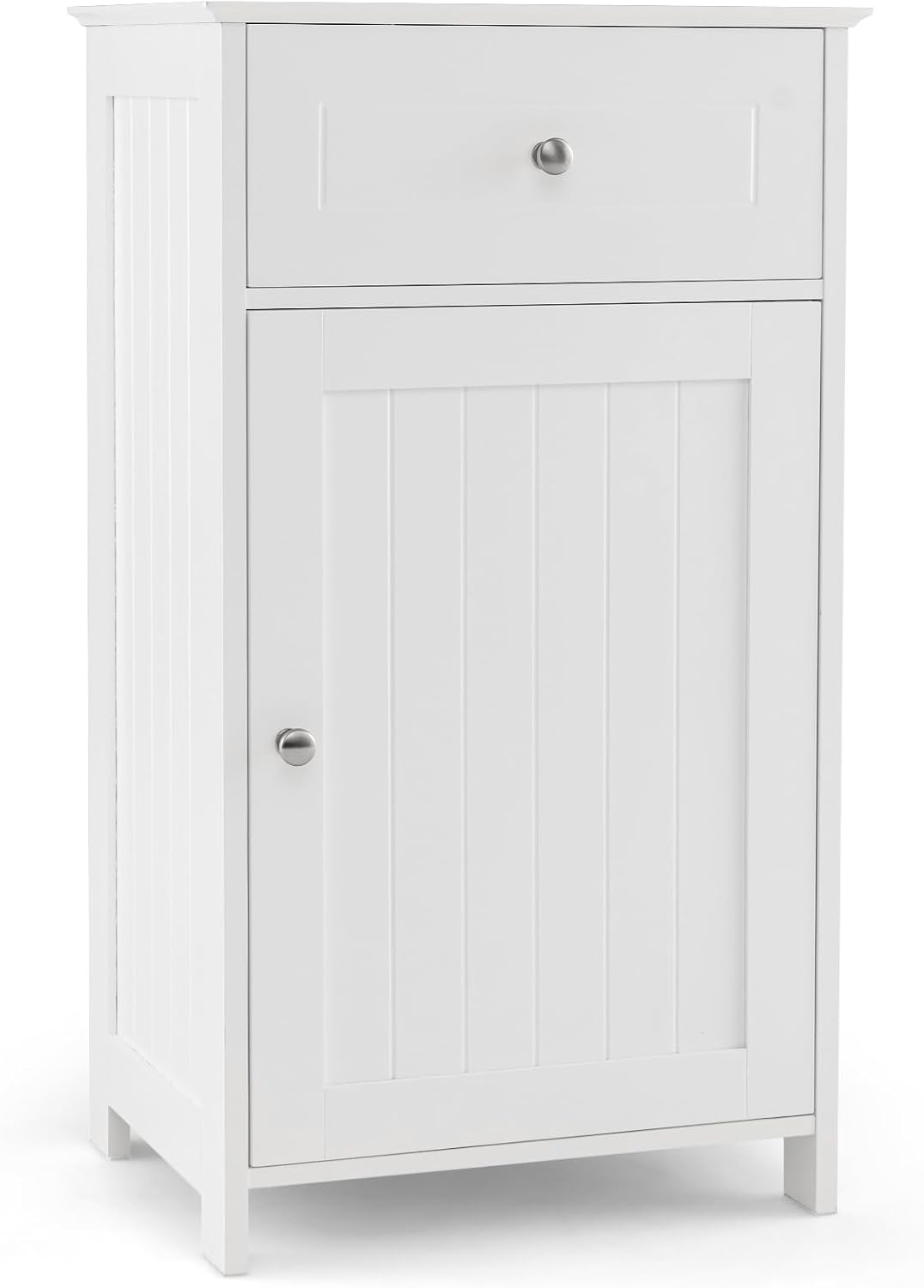 Giantex Floor Bathroom Storage Cabinet - Freestanding Cabinet with Drawer, Door, Adjustable Shelf, Anti-Tipping Device, Storage Organizer for Sofa Side, Bathroom, Living Room, Bedroom, White (White)