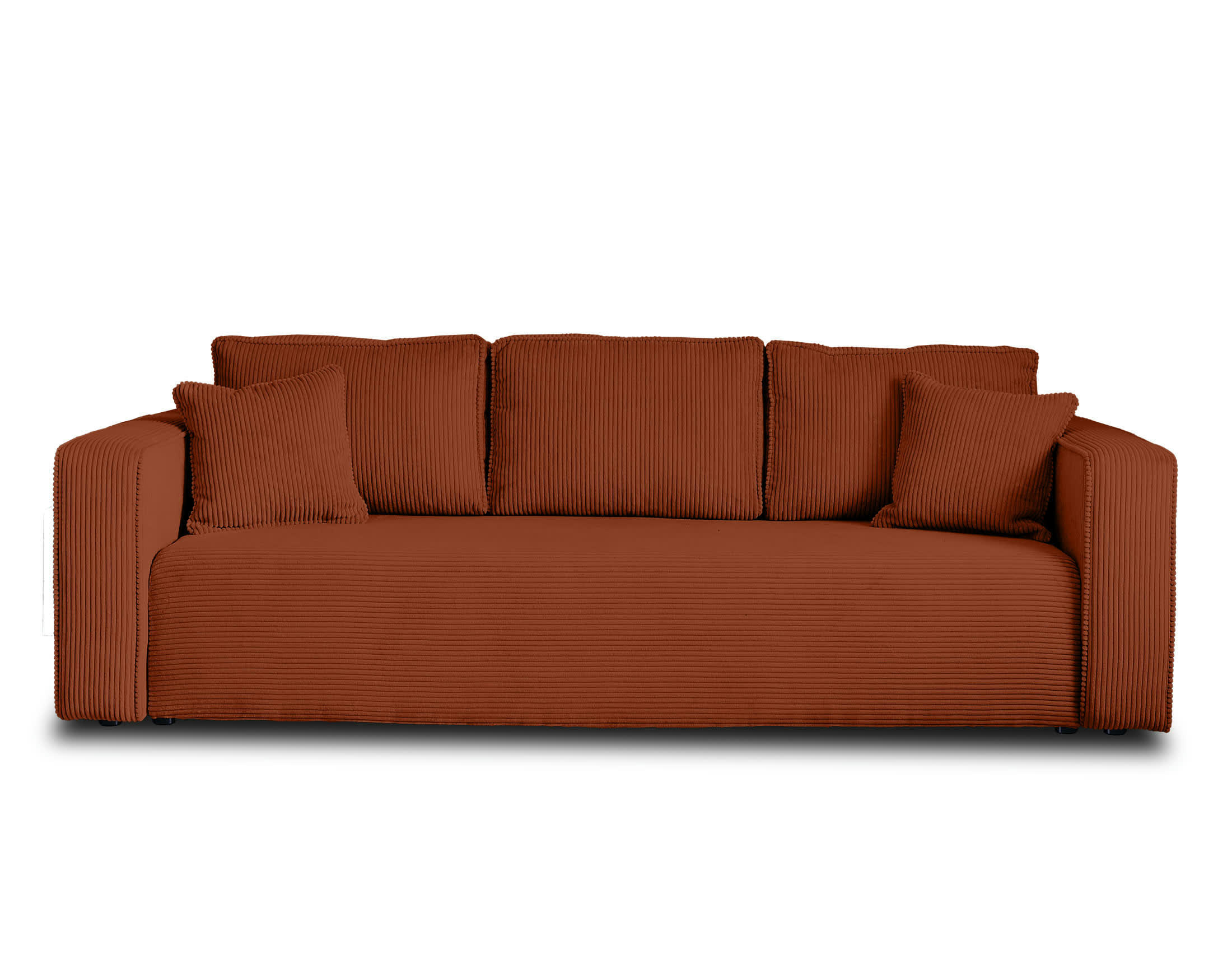 TOPAZE - Canapé droit convertible 3 places en velours côtelé terracotta