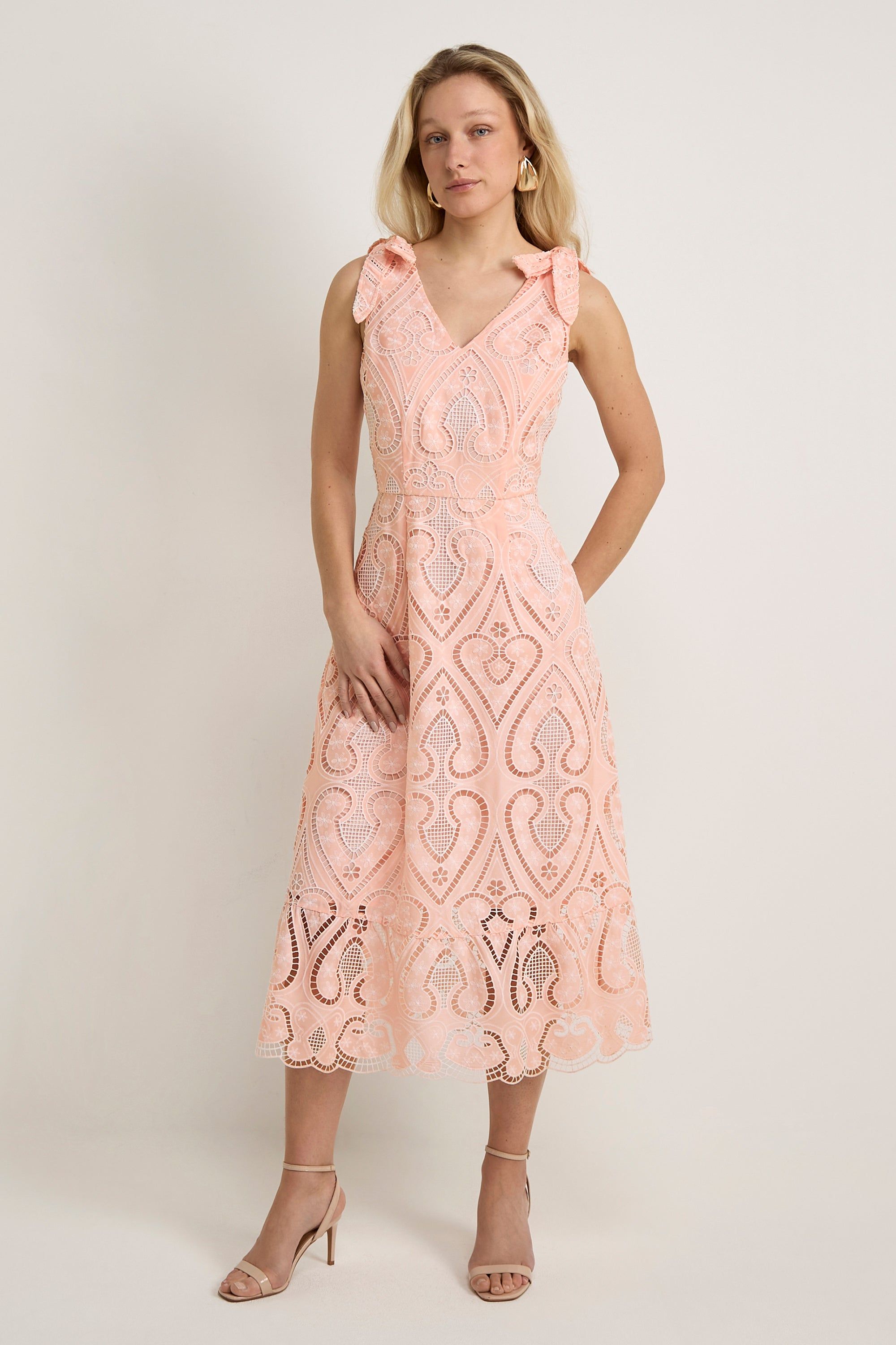 GWD by GEORGE W. DAVIES Doris Pink Lace Midi Dress