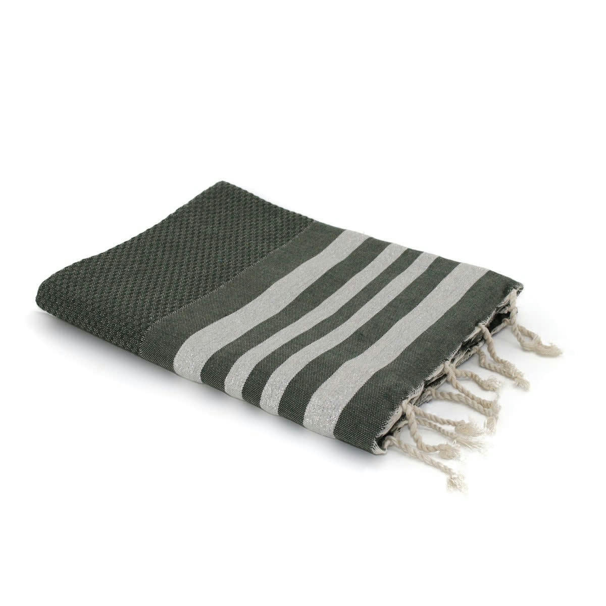 HAMPTONS - Fouta lurex coton  100x200 vert kaki / argent