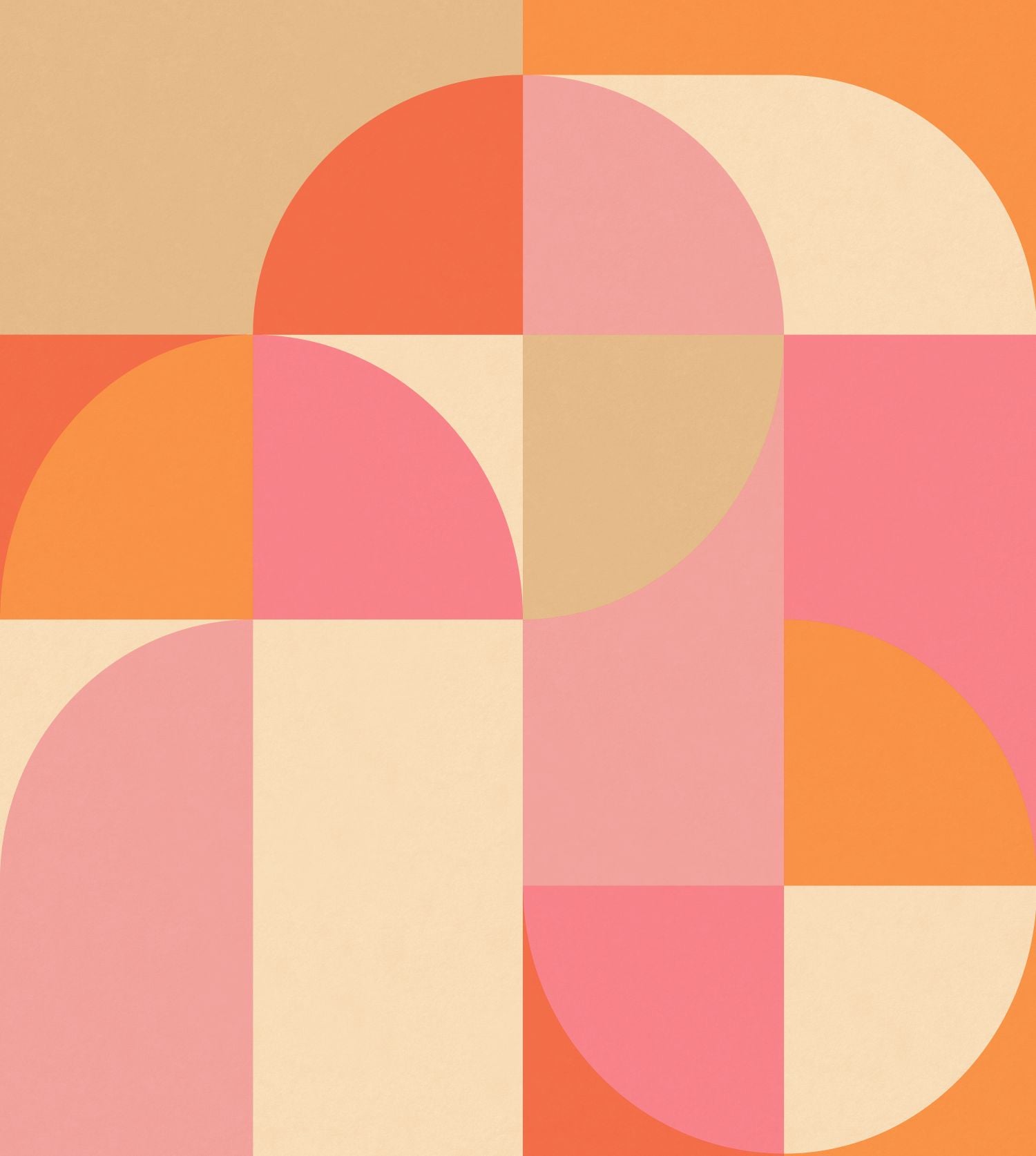 ESTAhome fotobehang cirkels in Bauhaus stijl oranje en roze - 2.5 x 2.79 m - 159632
