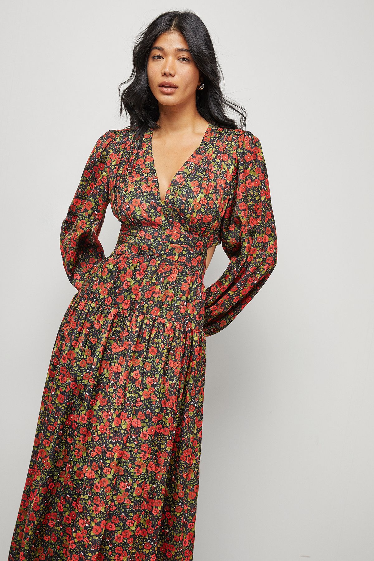 Warehouse Premium Satin Open Back Maxi Dress