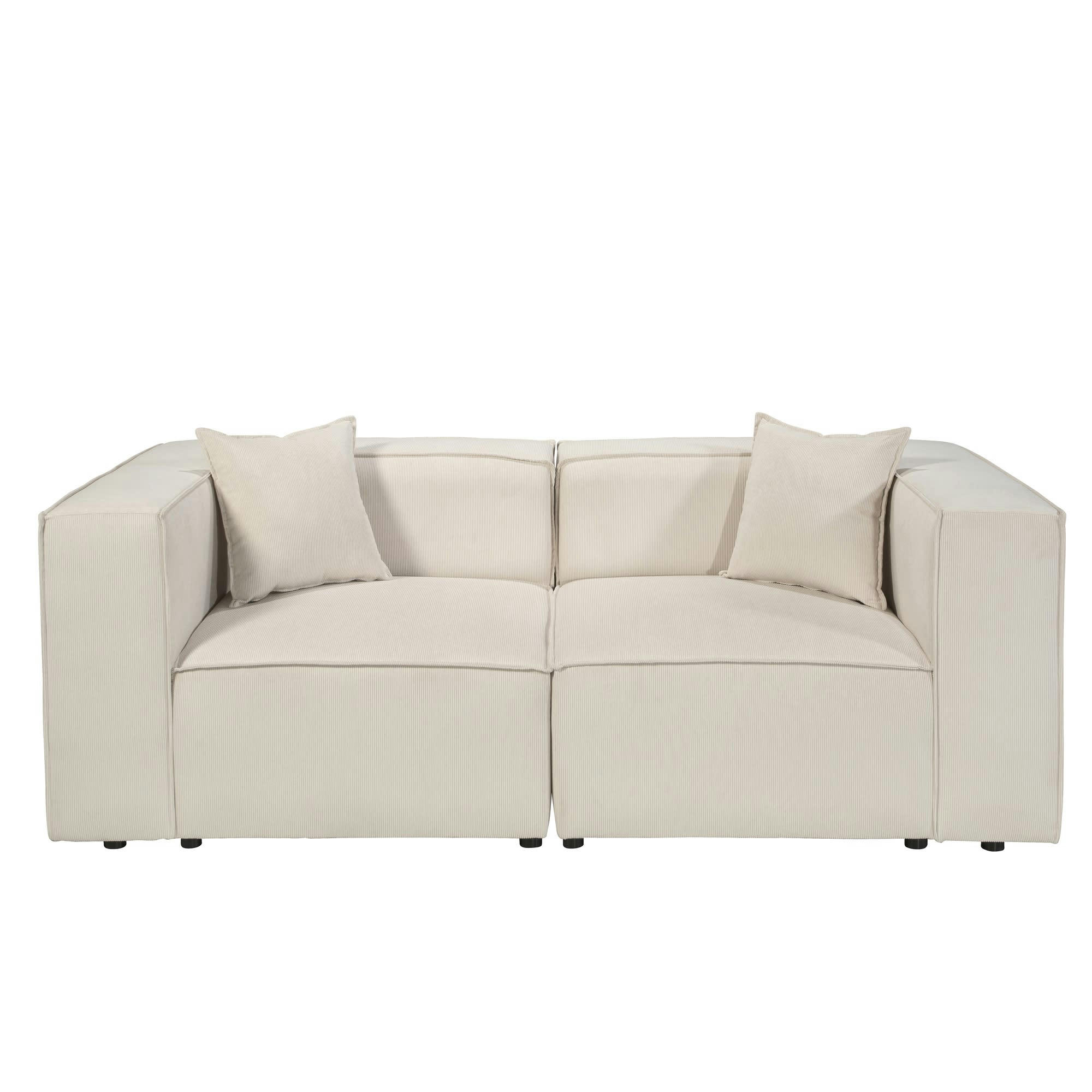 LIVAL - Canapé droit modulable 3 places en velours côtelé beige