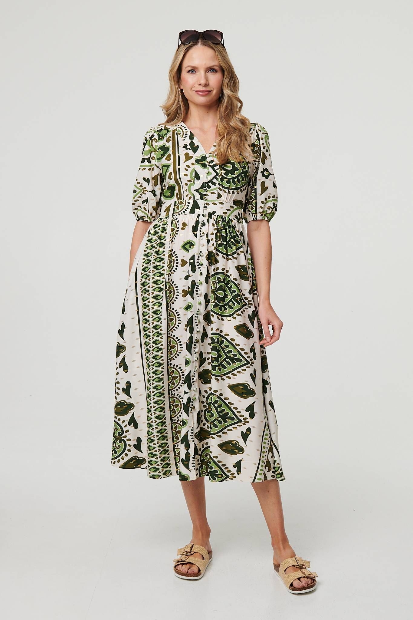 Izabel London Printed 1/2 Sleeve A-Line Midi Dress