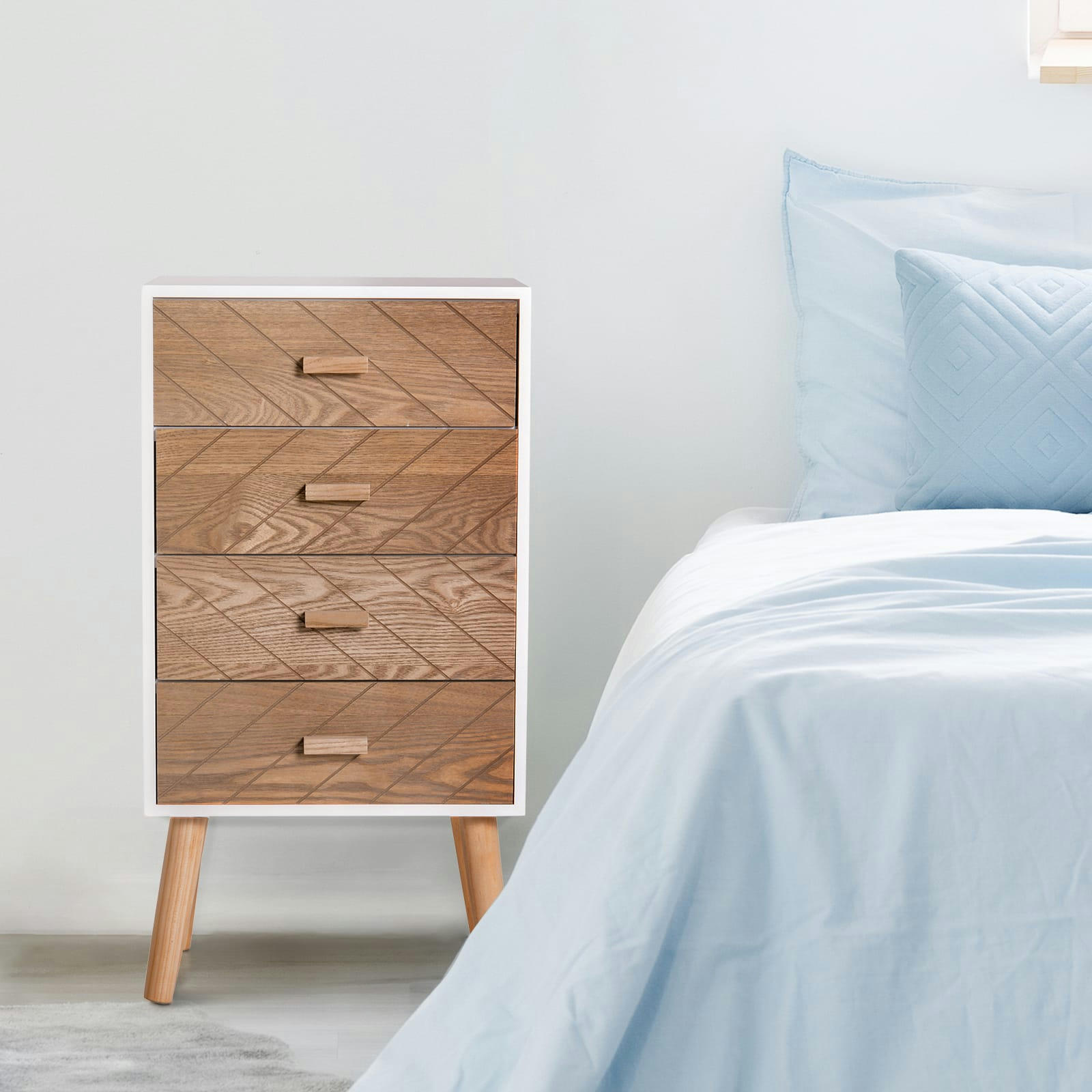 - Chiffonnier design scandinave bicolore blanc hêtre