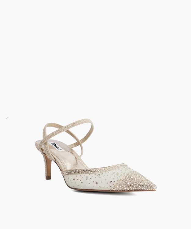 Charismatic Gold - Mesh Diamante Slingback Shoes