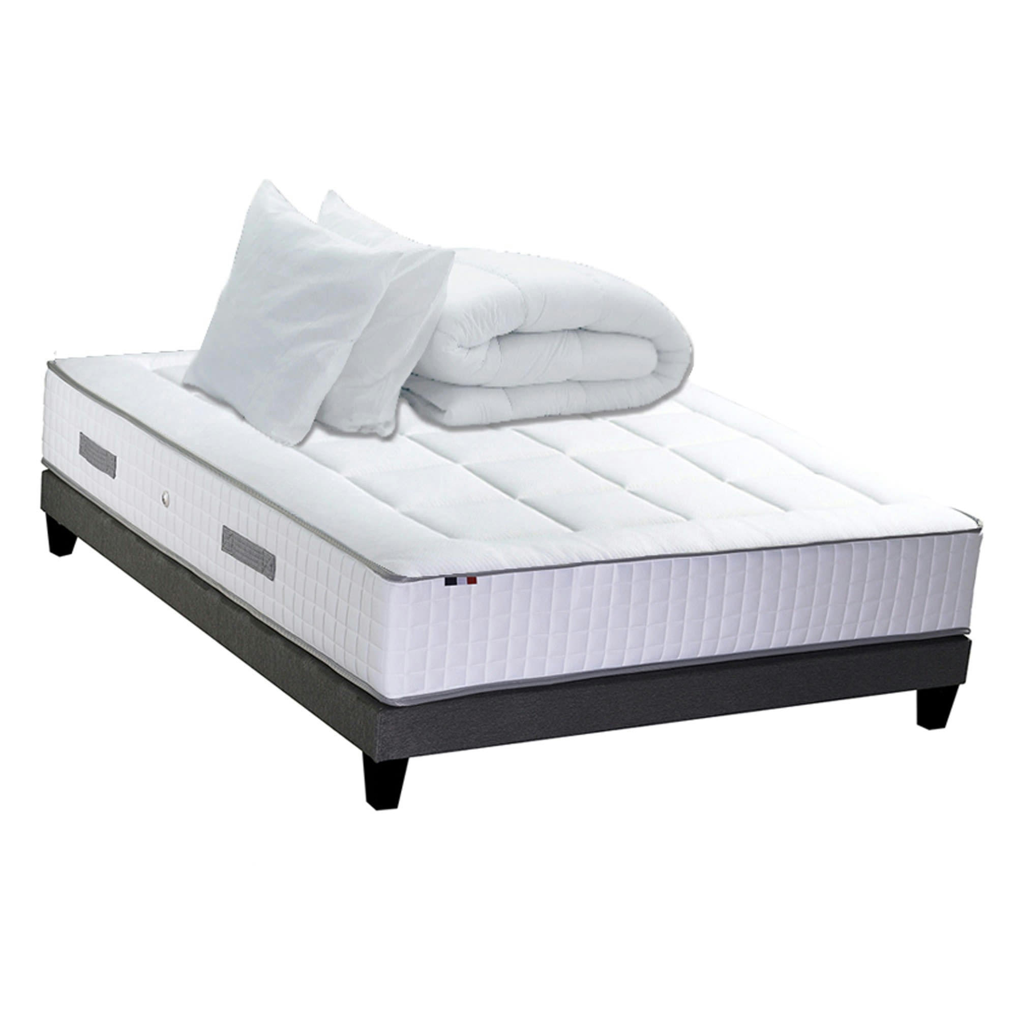 PACK BELLAGIO - Pack Matelas Ressort + visco + Sommier + couette oreiller 140x190