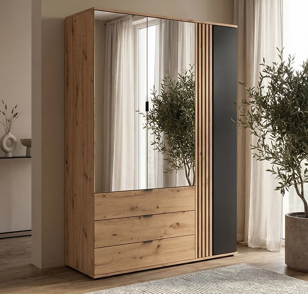 Szafa trzydrzwiowa Vabres 150 cm z 3 drzwiami i 3 szufladami dąb artisan lamele