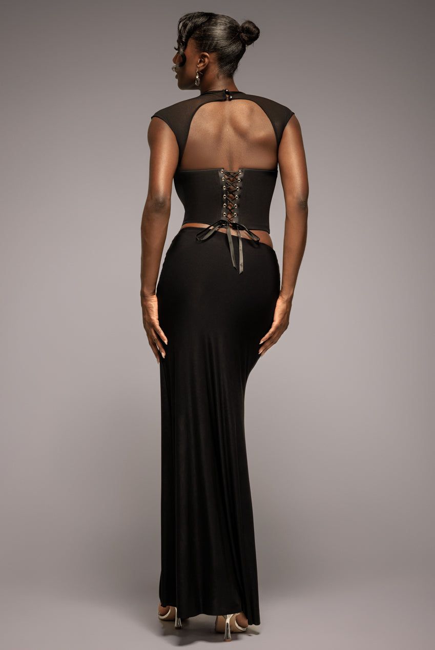 Goddiva Gathered Front Dipped Waist Maxi Skirt