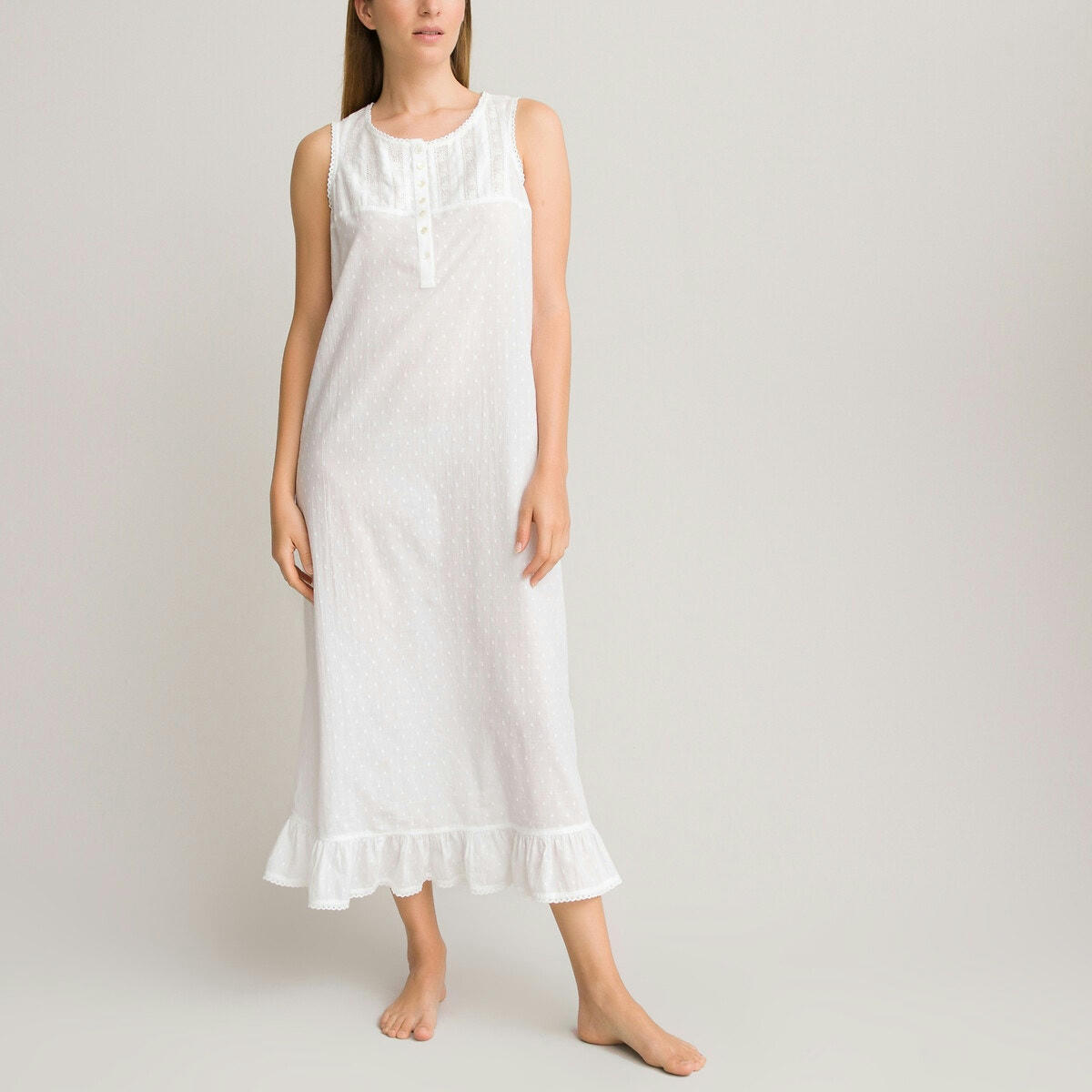 Chemise de nuit coton, sans manches