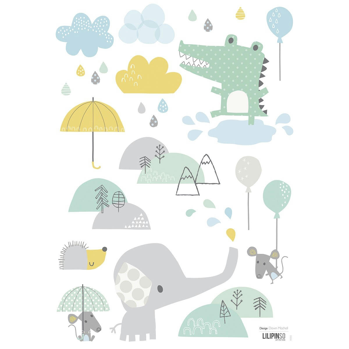 UNDER THE RAIN - Stickers crocodile et éléphant en Vinyle mat Multicolore