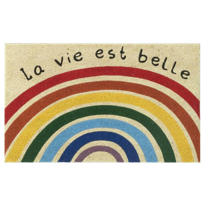 - Paillasson en coco avec inscriptions 75 x 45 cm arc en ciel la vie est