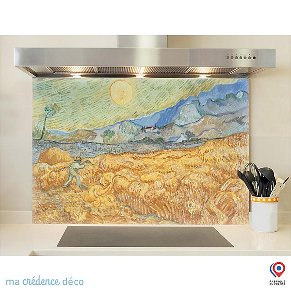 Crédence cuisine fond de hotte Vincent Van Gogh, La récolte - Verre trempé - L 90 cm x H 70 cm - MaCrédenceDéco