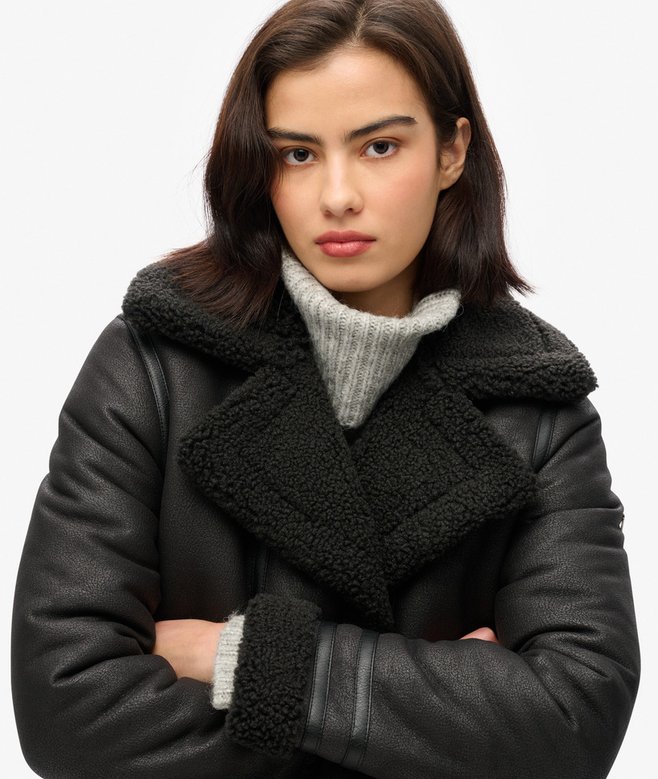 Faux Shearling Longline Aviator Coat