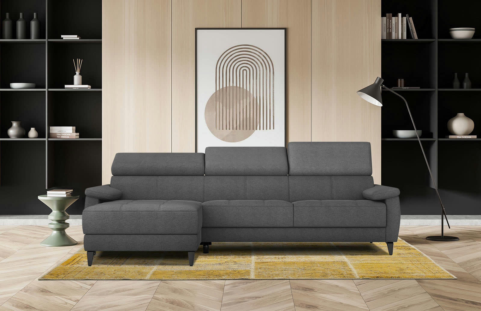 TAUNUS - Canapé d'angle gauche 4 places gris foncé